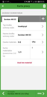 Aplikacja automatycznie przelicza ilość potrzebnego środka
